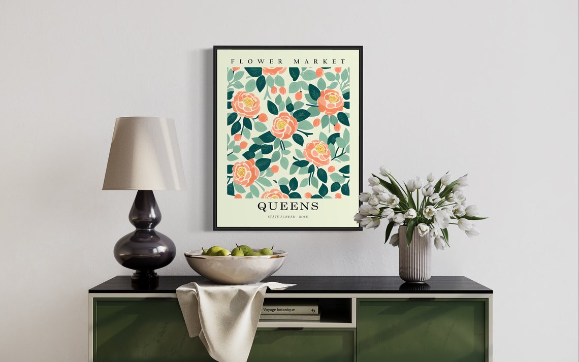 Queens New York Rose Flower Market Vintage Botanical Art Poster - Image 2