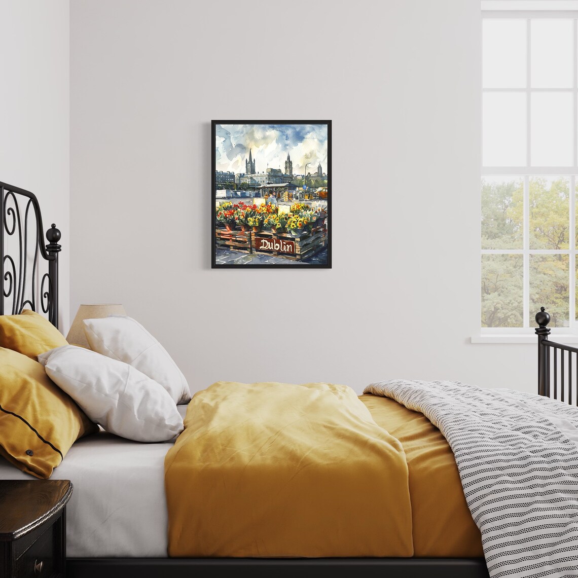 Dublin Ireland Historic Skyline Watercolor Flower Market Poster - Image 3
