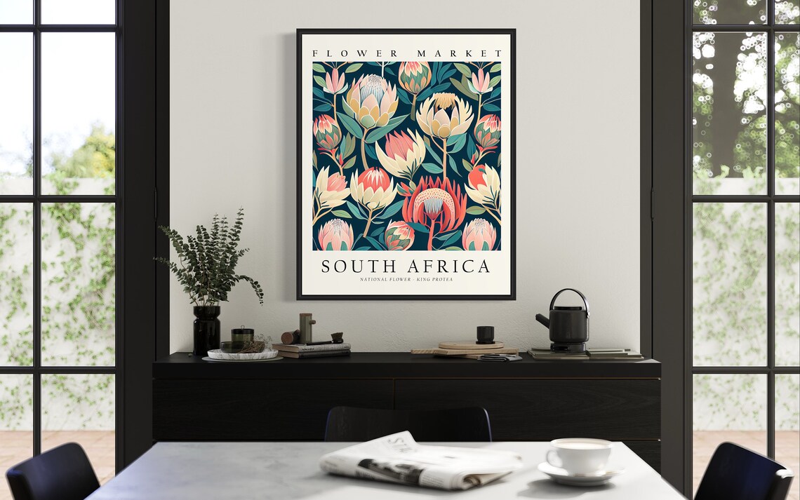 King Protea Flower Market Art Print, 1960s Style - Image 3