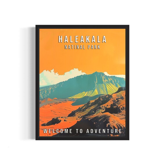 Haleakala Natinal Park Volcano Crater Sunset Vintage Travel Poster