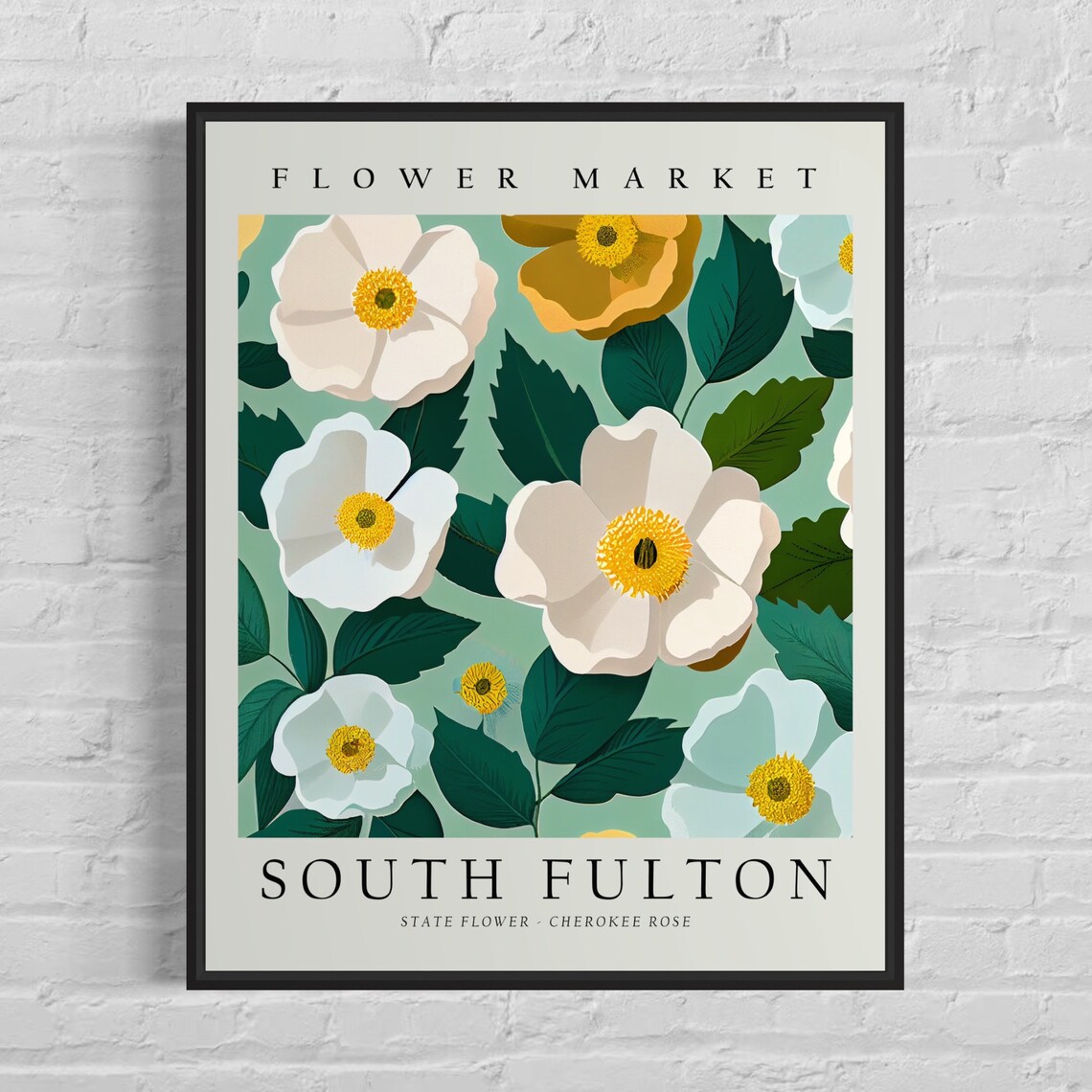 South Fulton Georgia Flower Market Art Print South Fulton City Poster Cherokee Rose Wall Art Botanical Pastel Artwork