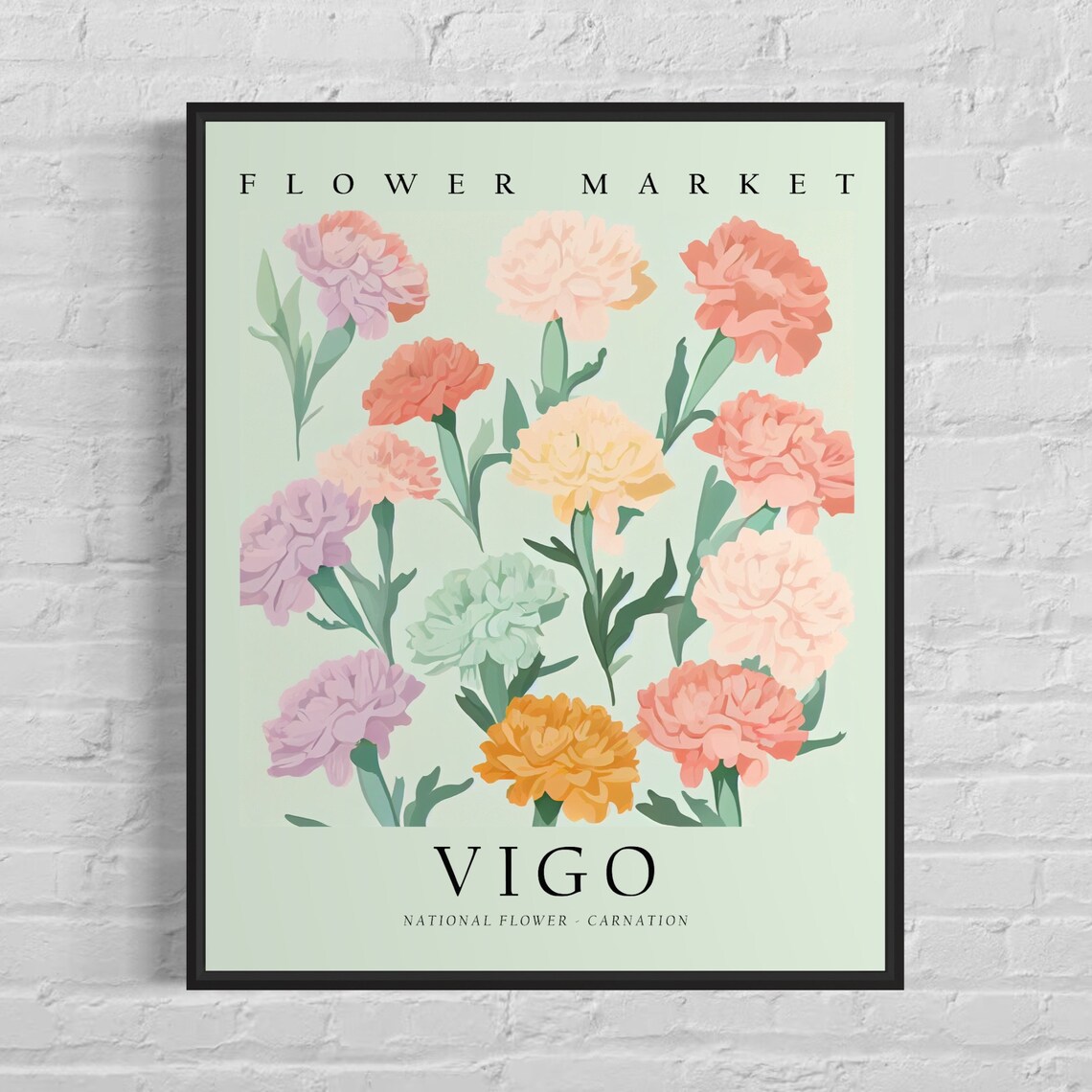Vigo Spain Carnation Flower Market Botanical Illustration Art Print