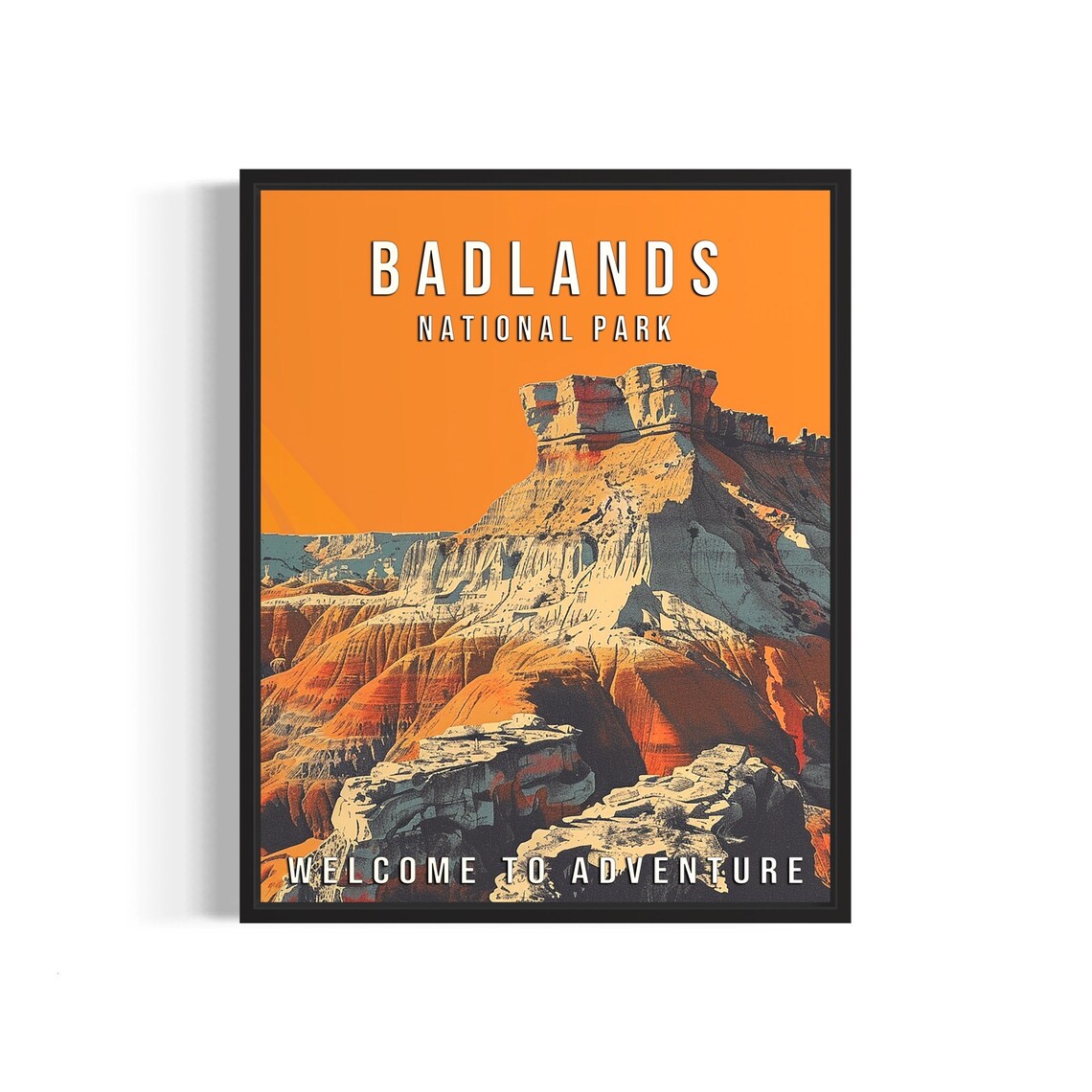 Badlands National Park South Dakota Eroded Spires Sunset Travel Poster
