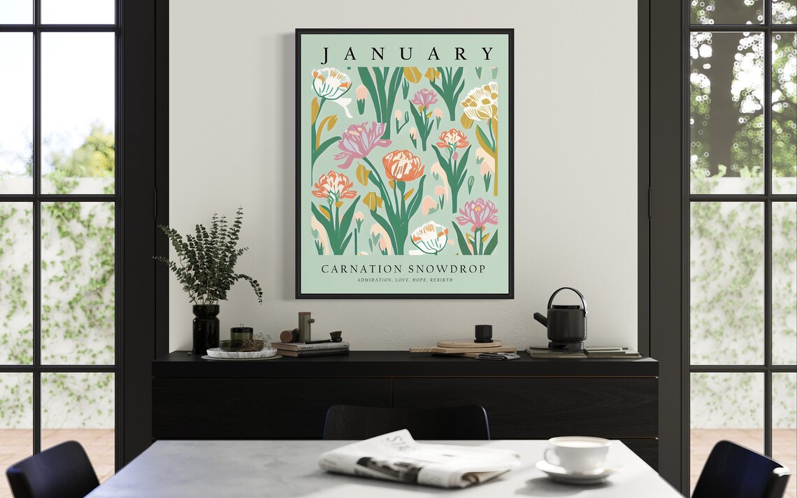 January Flower Market Poster, Carnation and Snowdrop - Image 2