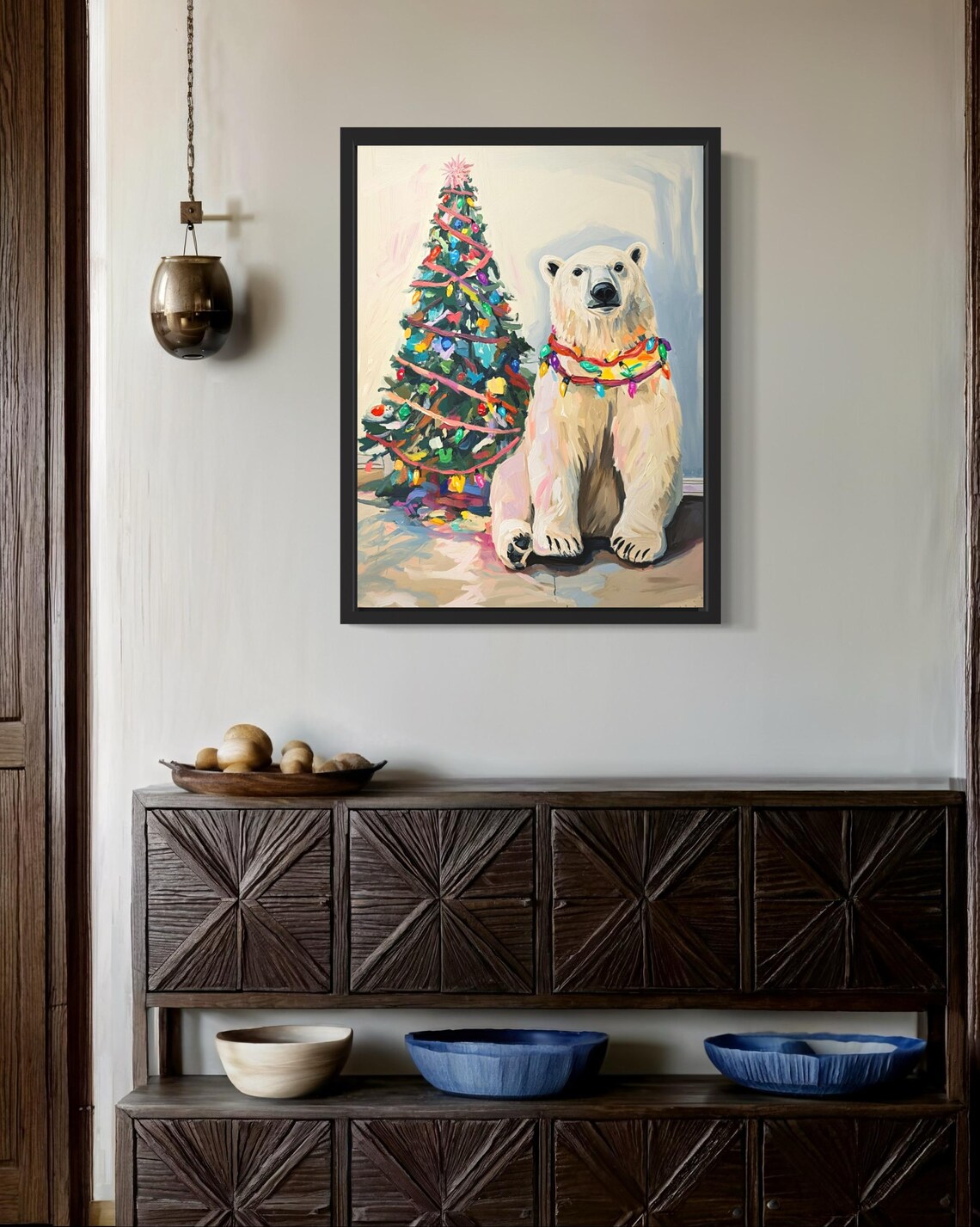 Polar Bear Tangled In Christmas Lights Holiday Poster Artwork - Image 2