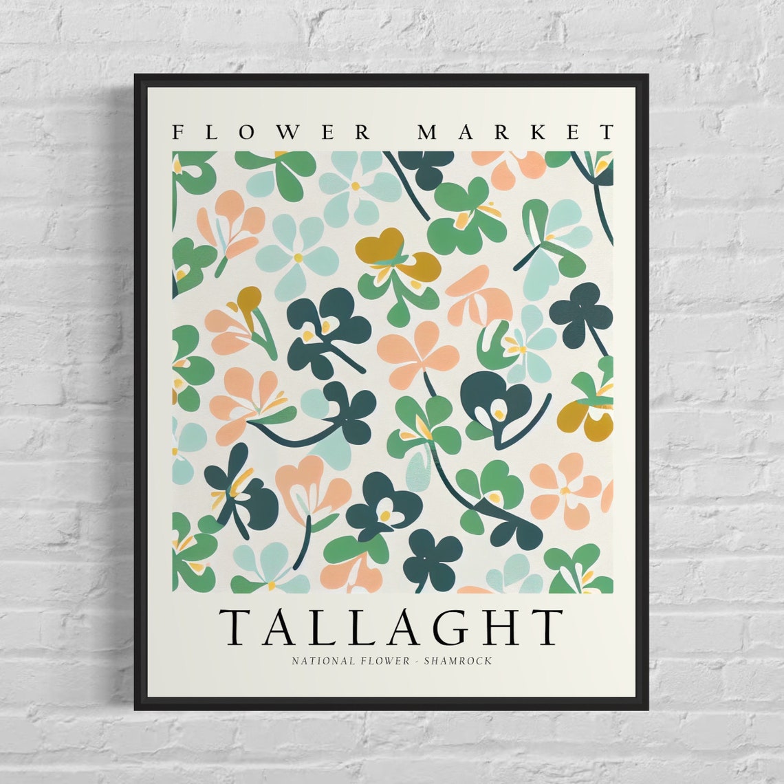 Tallaght Flower Market Shamrock Green Pattern Botanical Poster
