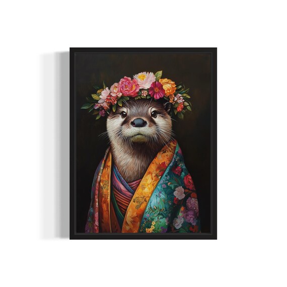 Otter Poster Art Print Animal Flowers In Kimono Wall Art Decor Painting Artwork