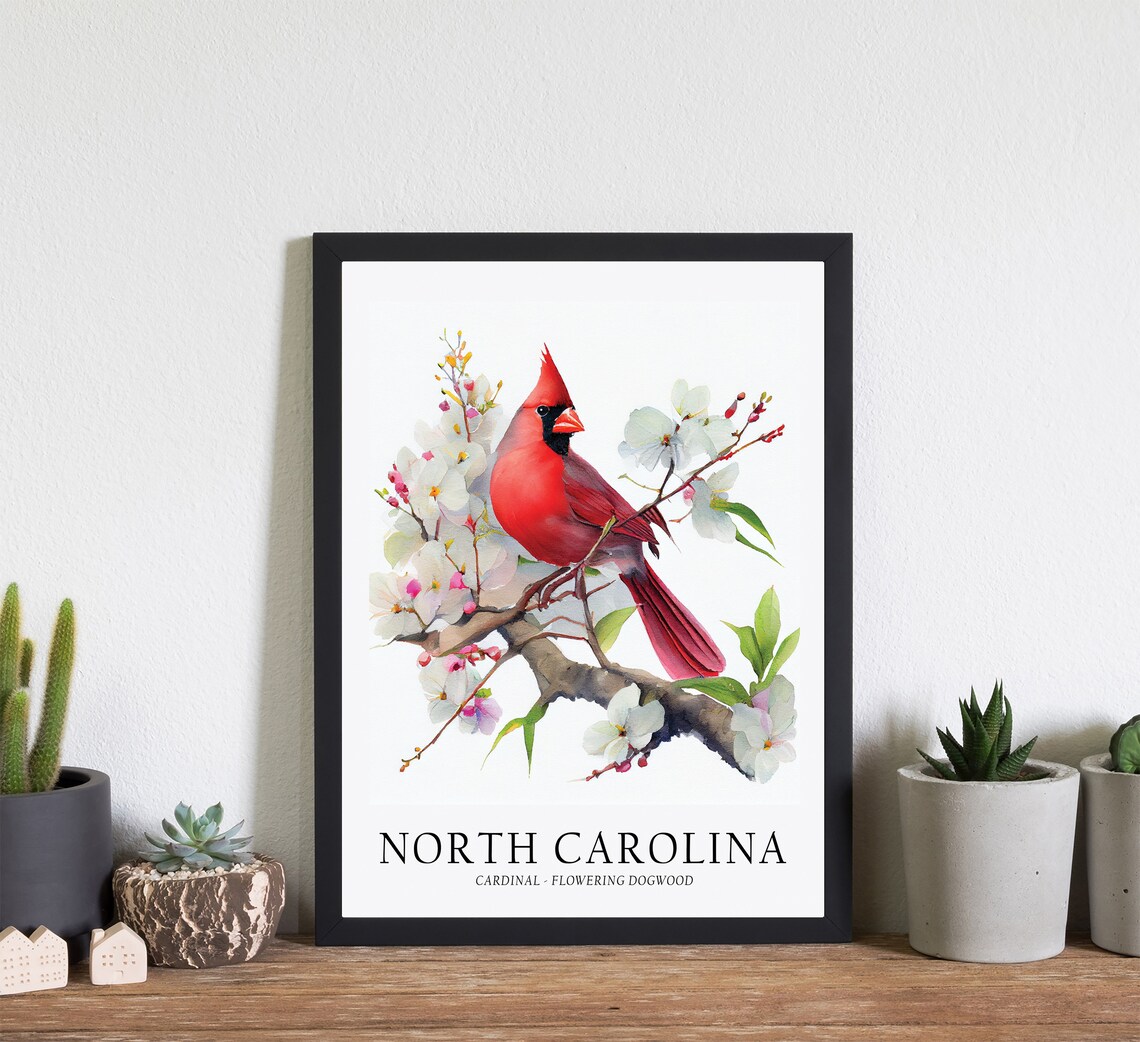 North Carolina State Bird and Flower Art Print - Image 2