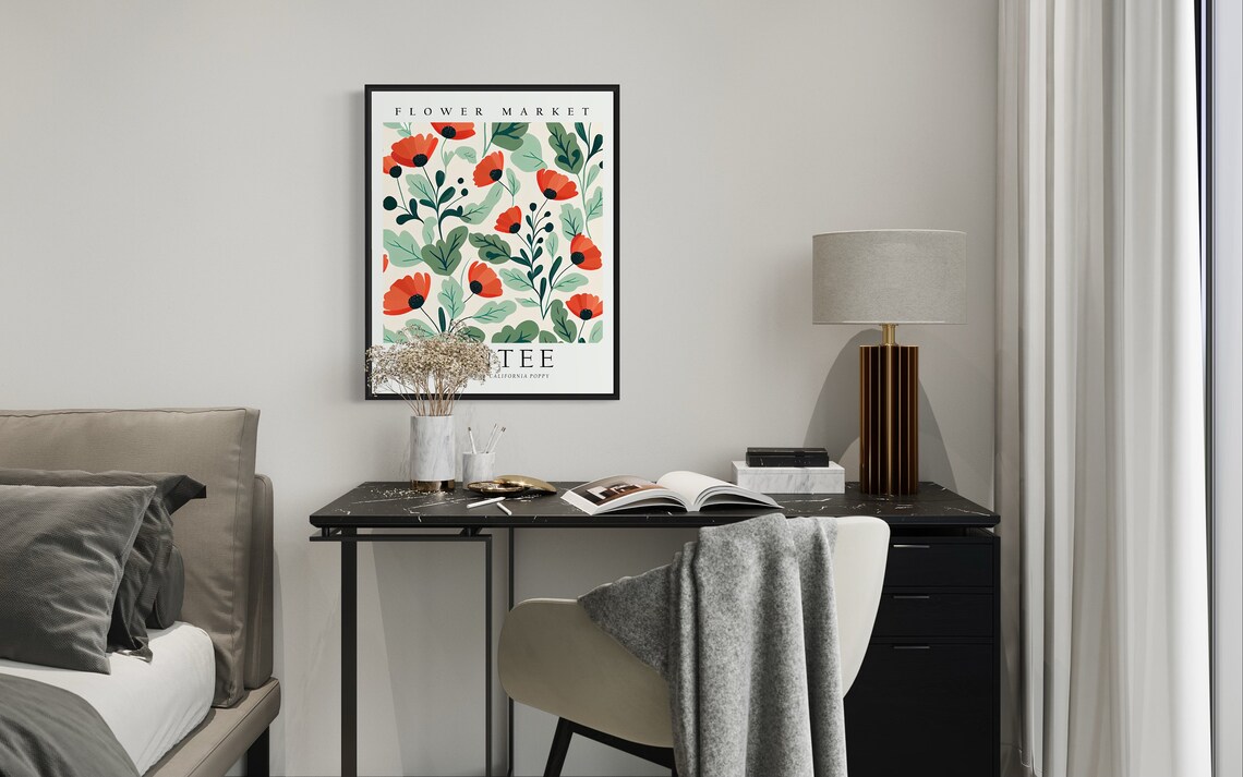 Vintage Santee California California Poppy Flower Market Art Poster - Image 3