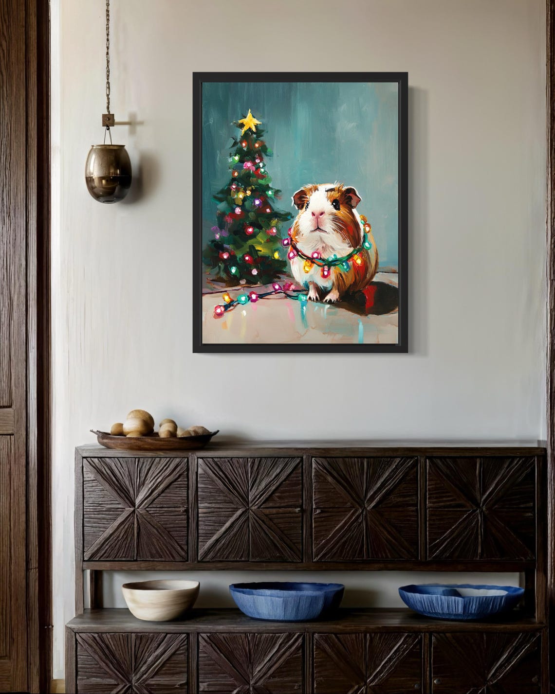 Guinea Pig Tangled In Christmas Lights Holiday Poster Artwork - Image 3