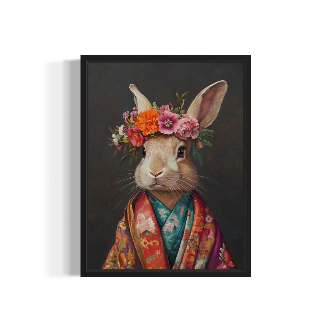 Rabbit Poster Art Print Animal Flowers In Kimono Wall Art Decor Painting Artwork Bedroom Decor
