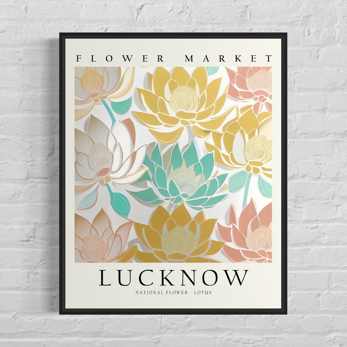Lucknow Lotus Flower Market National Flower Vintage Botanical Poster
