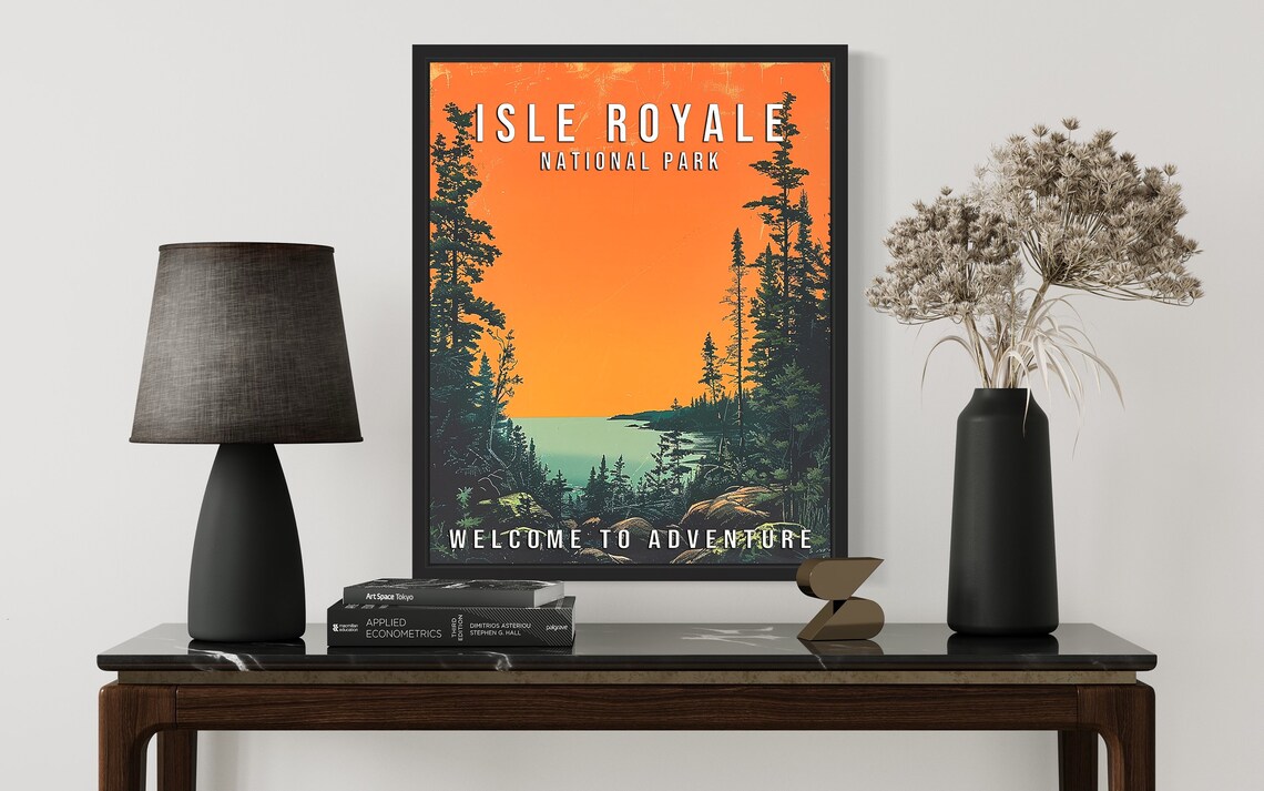 Isle Royale National Park Michigan Lakeside Forest Sunset Travel Poster - Image 3
