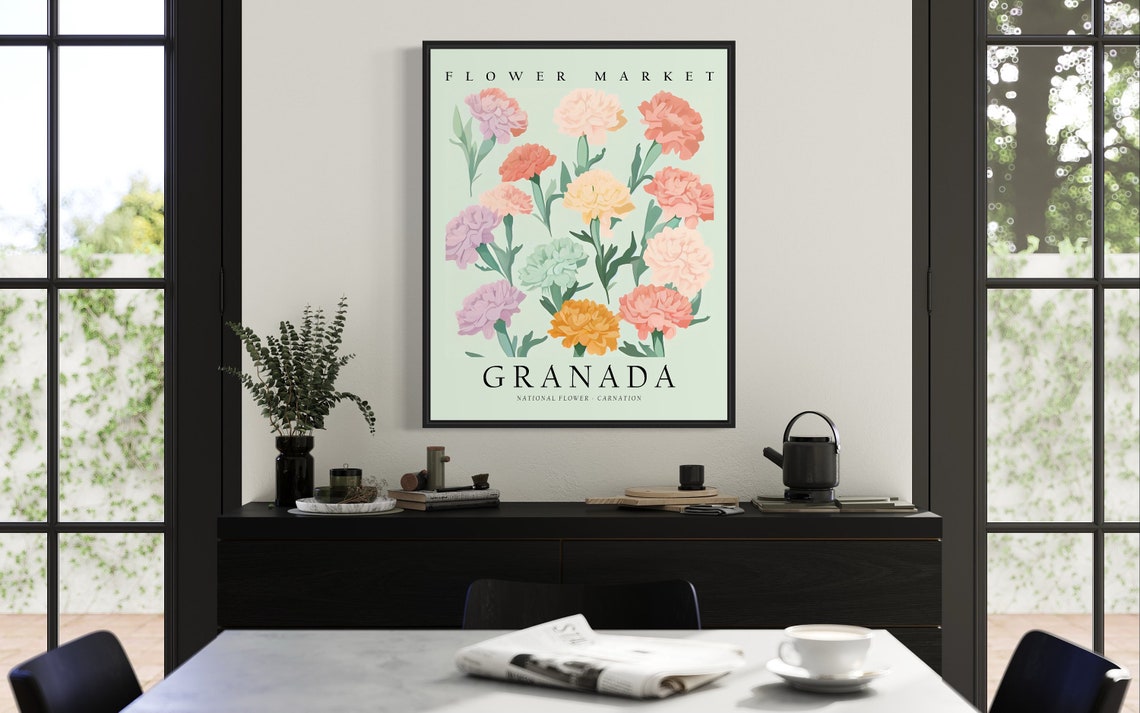 Granada Flower Market Carnation Botanical Artwork Illustration Poster - Image 3