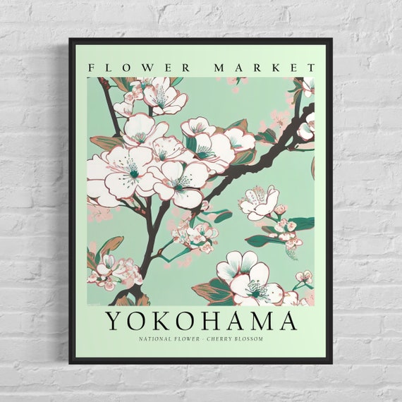 Yokahama Japan Flower Market Art Print Cherry Blossom Flower Wall Art Poster