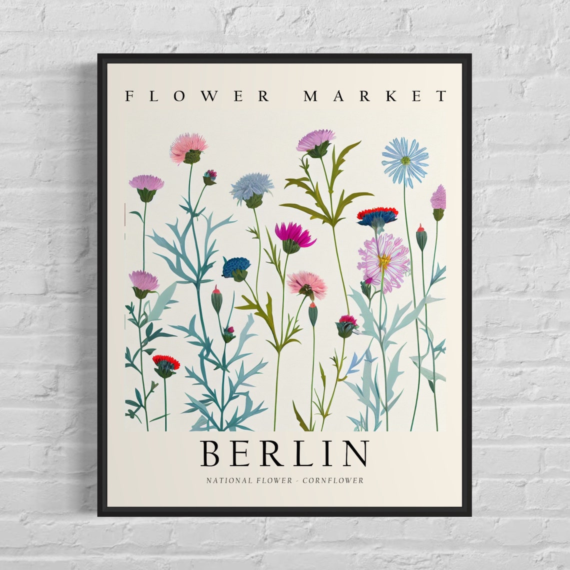 Berlin Flower Market Cornflower Botanical Illustration Poster