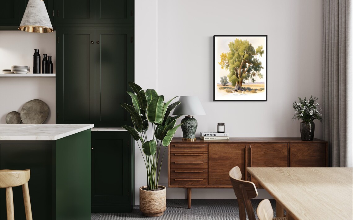 Plains Cottonwood Tree Watercolor Prairie Scene Botanical Poster - Image 2