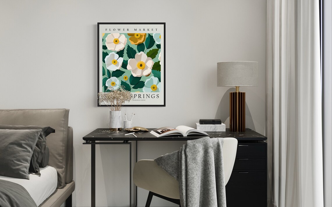 Vintage Sandy Springs Georgia Cherokee Rose Flower Market Art Poster - Image 2