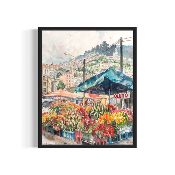 Quito Ecuador Flower Market Poster Art Print Neutral Botanical Pastel Artwork Wall Art Painting Bedroom Restroom Decor