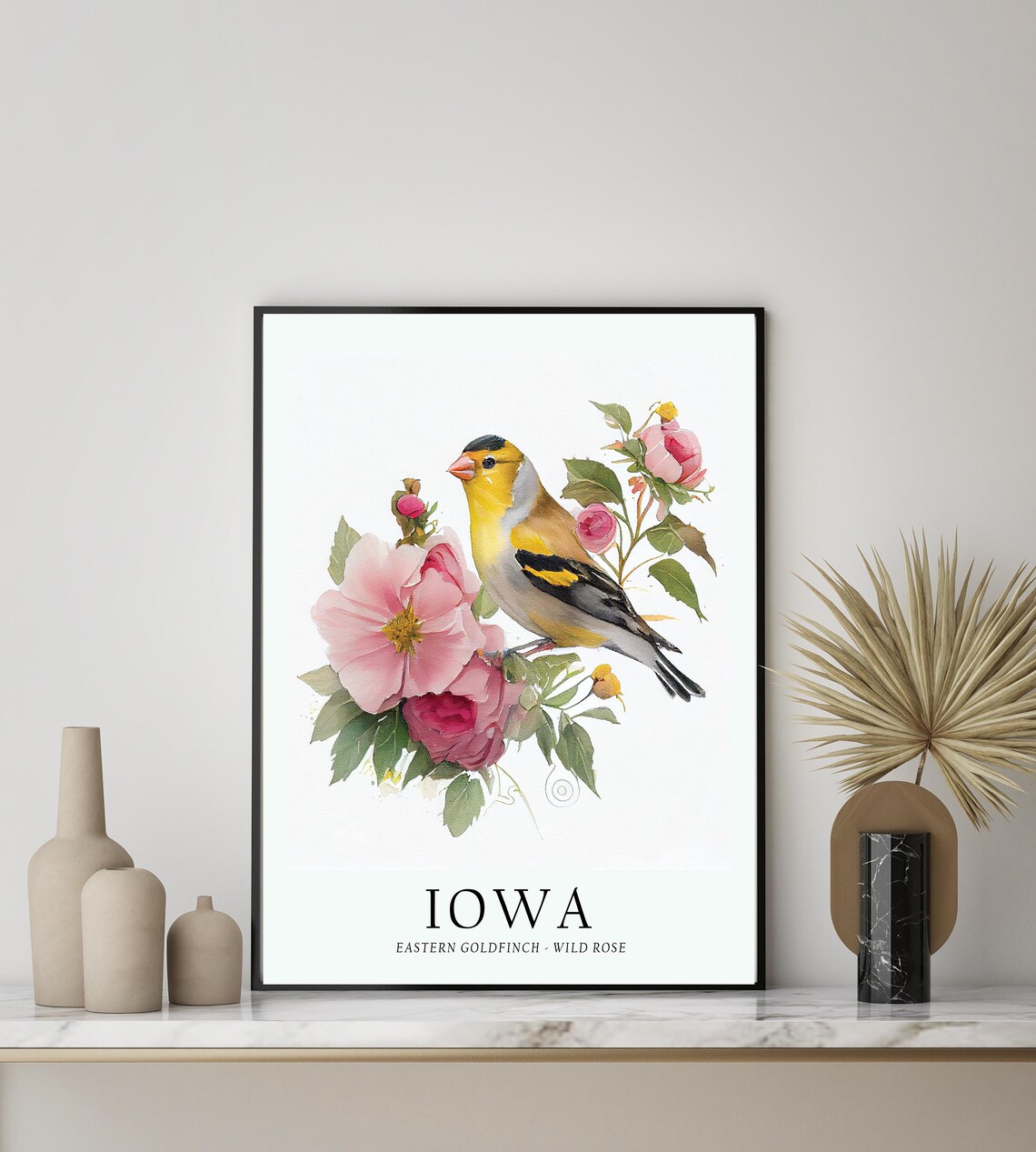 Iowa State Bird Art Print, State Flower Wall Decor - Image 2