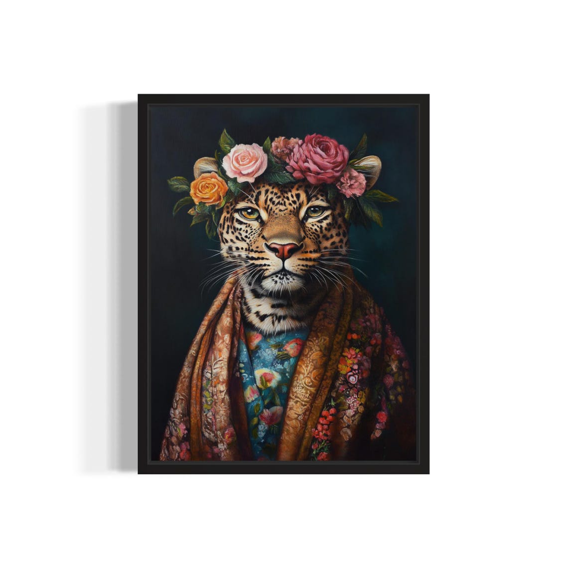 Leopard Poster Art Print Animal Flowers In Kimono Wall Art Decor Painting Artwork