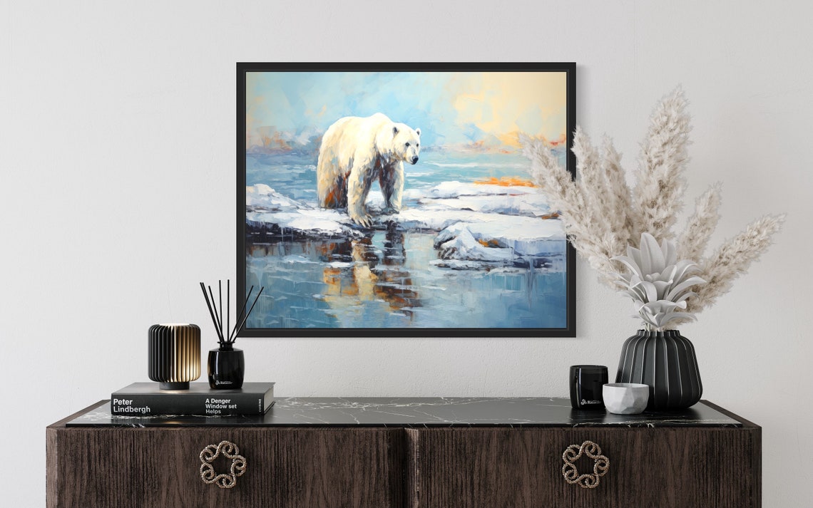 Polar Bear On Ice Poster Art Print Winter Scenery Artwork Wall Art Painting - Image 2