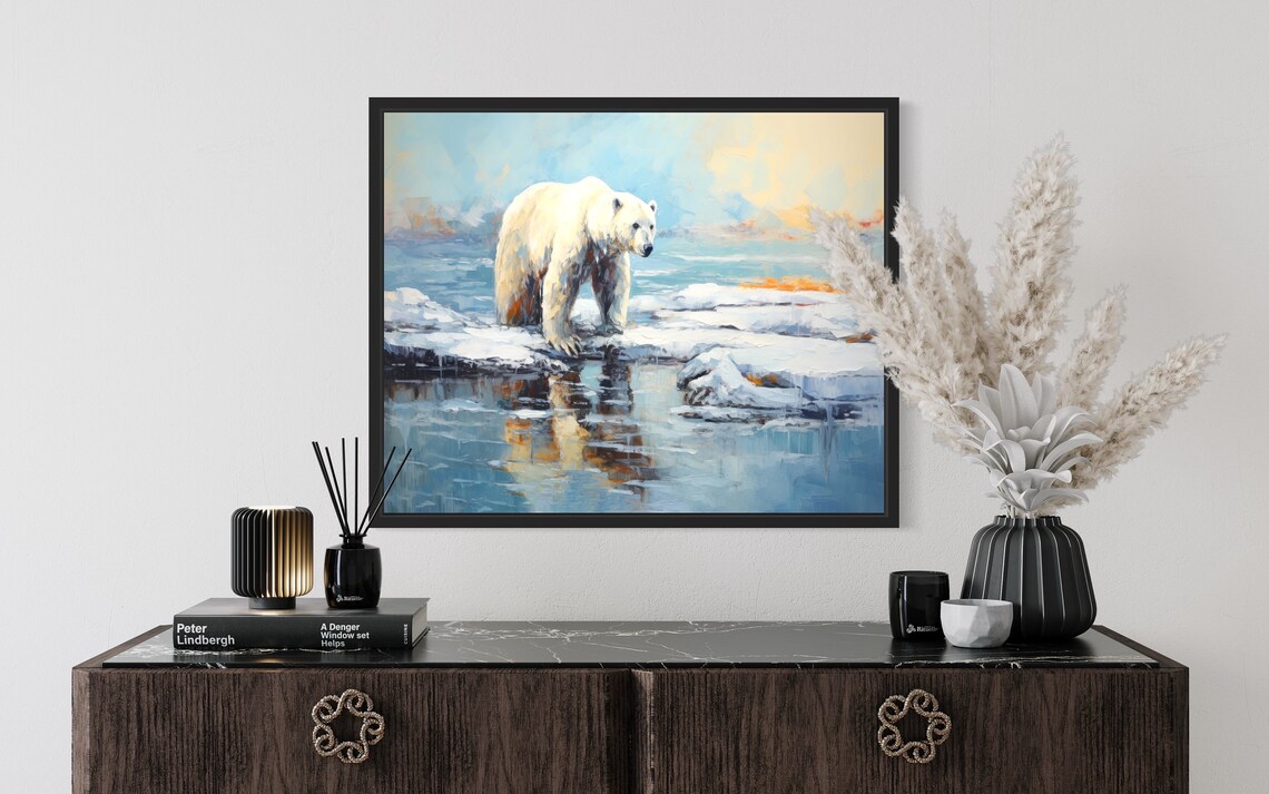 Polar Bear on Melting Arctic Ice Oil Painting Wildlife Poster - Image 2
