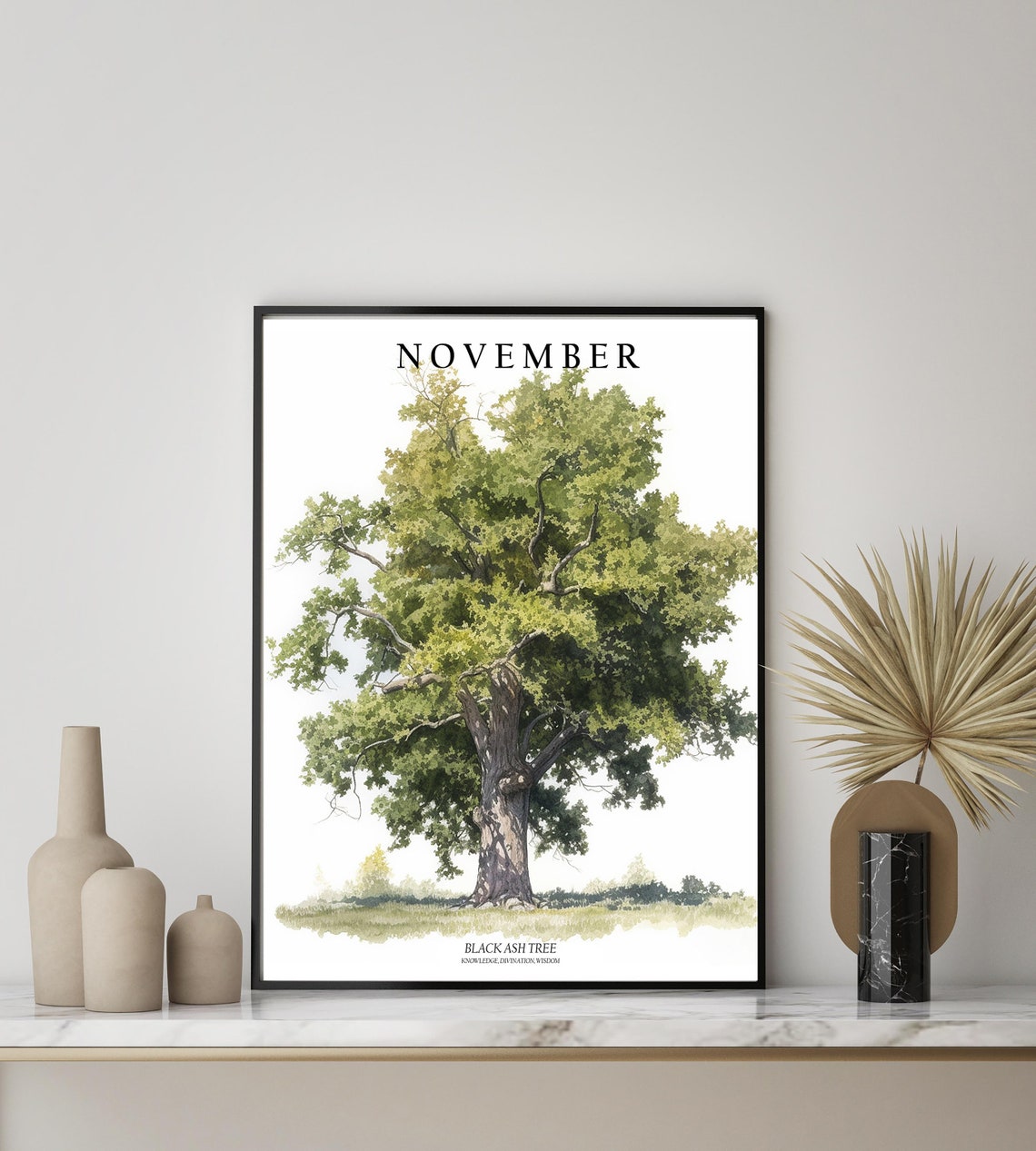 November Black Ash Tree Watercolor Botanical Tree Illustration Poster - Image 2