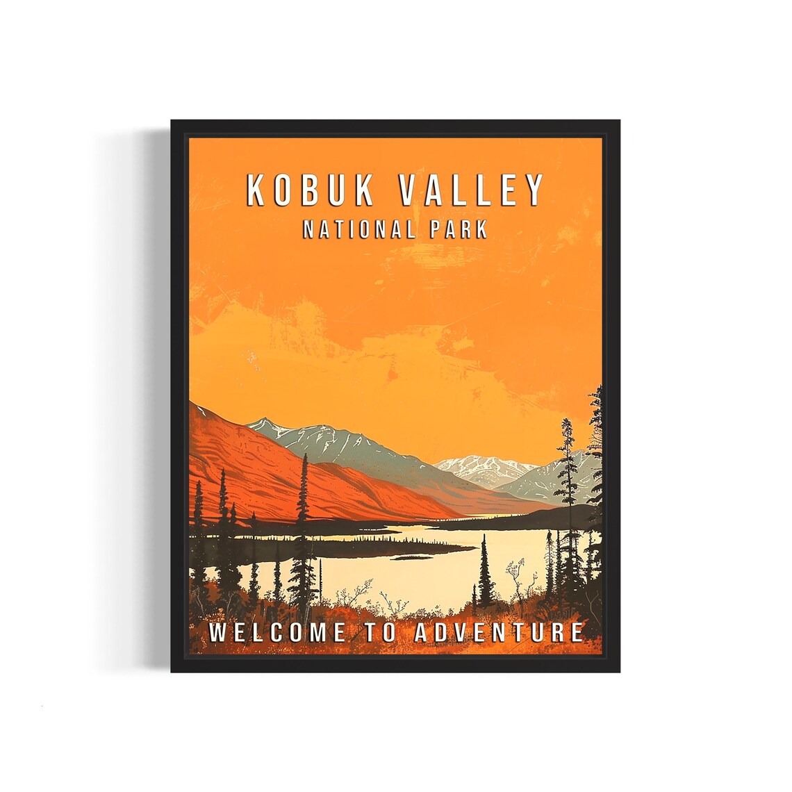 Kobuk Valley National Park Alaska Lake Sunset Retro Travel Poster