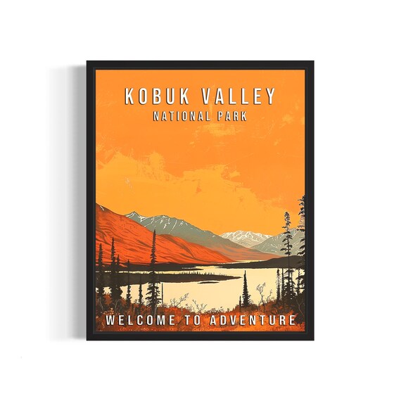 Kobuk Valley National Park Alaska Lake Sunset Retro Travel Poster