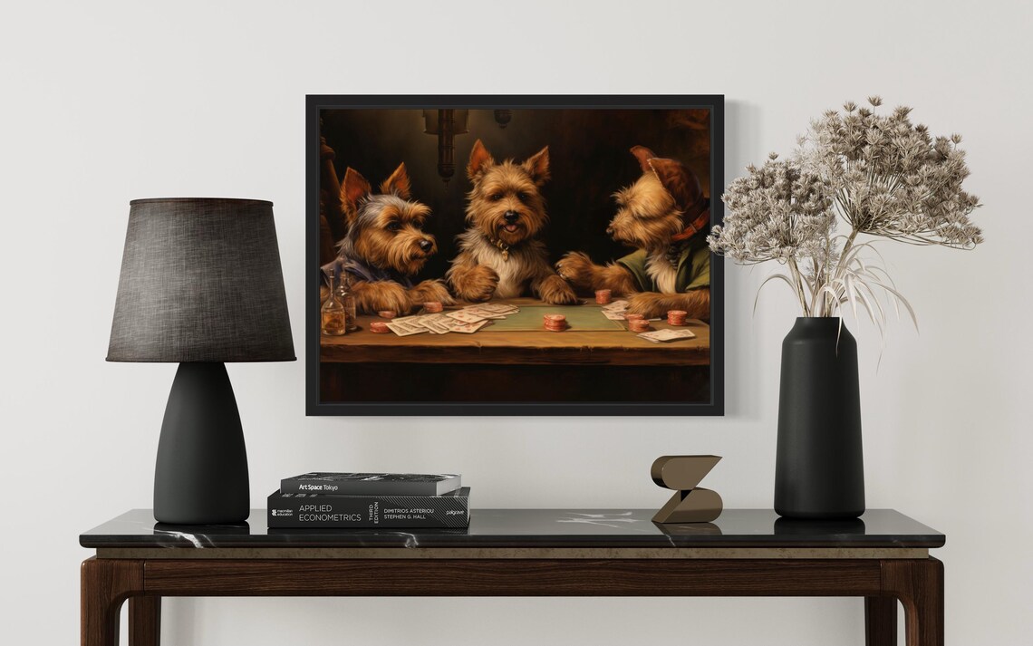 Tibetan Terrier Dogs Playing Poker Card Game Vintage Humor Poster - Image 2