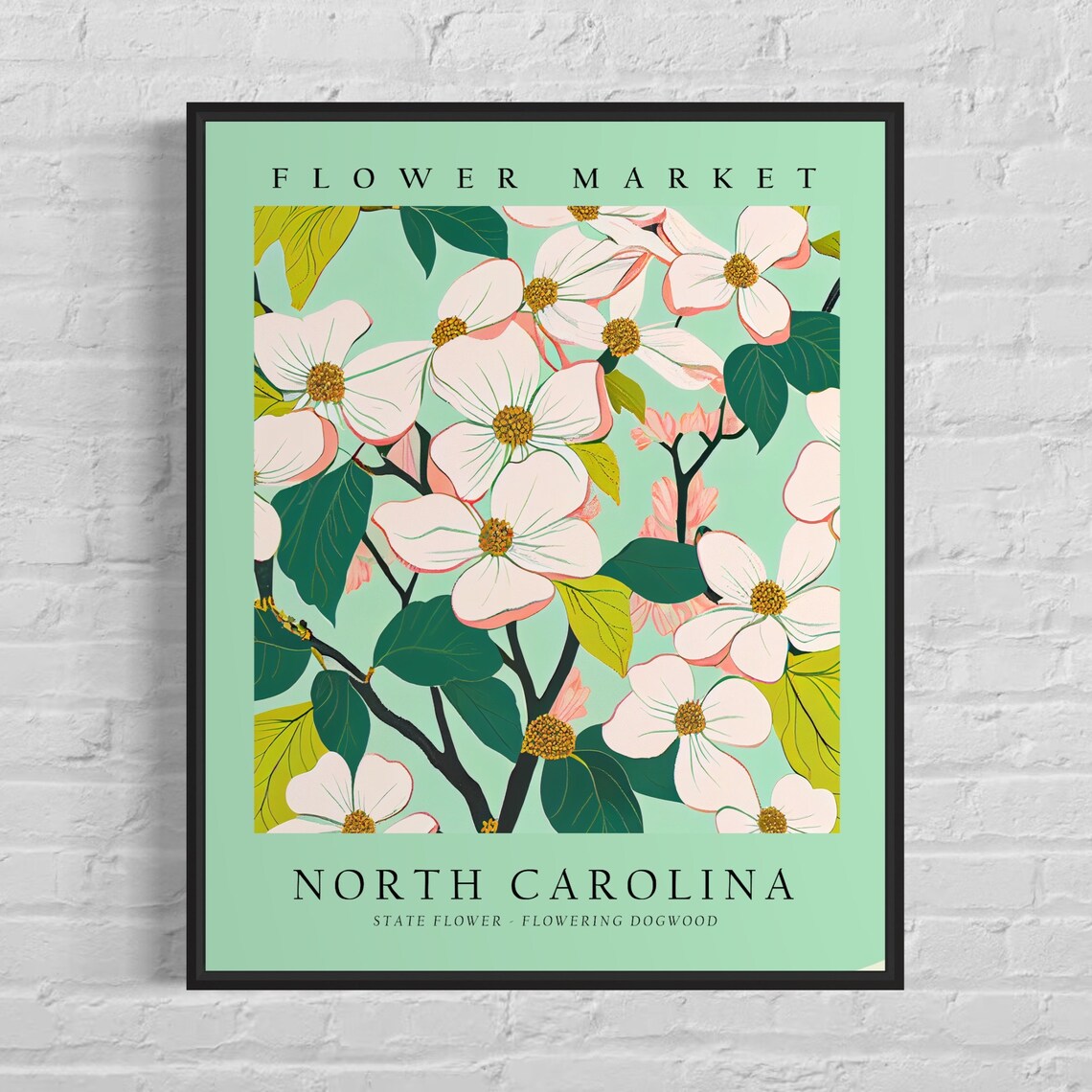 North Carolina Flower Market Art Print, Dogwood Botanical