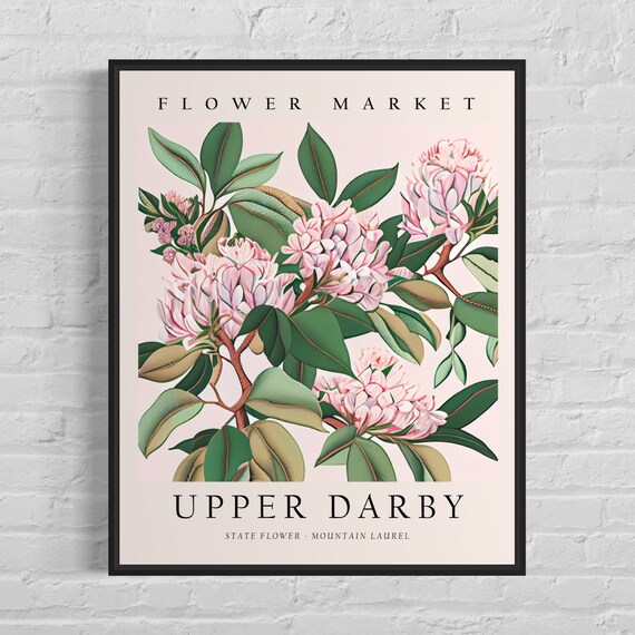 Vintage Upper Darby Pennsylvania Mountain Laurel Flower Market Art Poster