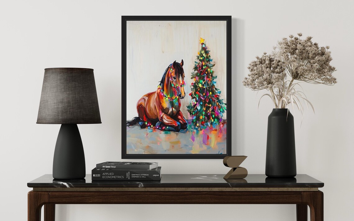 Horse Tangled In Christmas Lights Holiday Tree Poster Artwork - Image 3