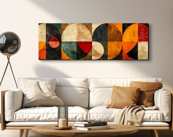 Panoramic Mid Century Modern Boho Geometric Wall Art Print