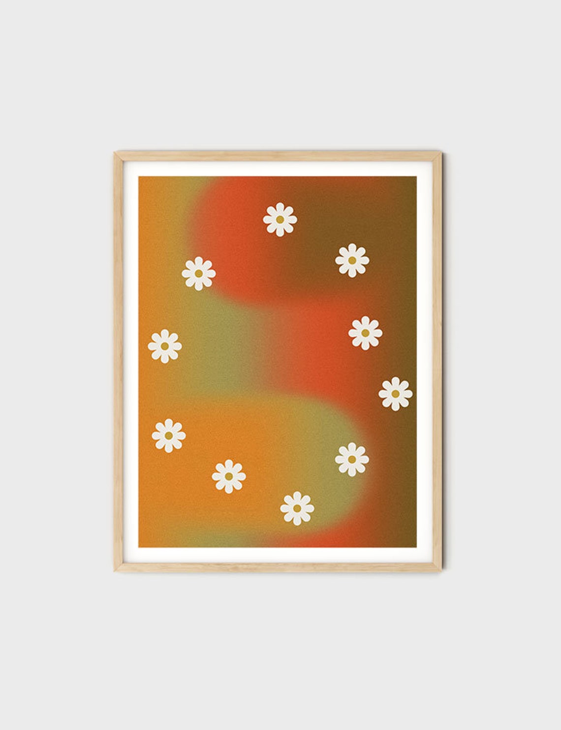 Orange Gradient Wash White Daisy Flower Minimalist Boho Art Poster - Image 6