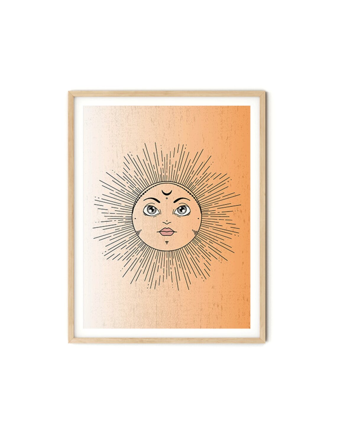 Celestial Line Art Sun Face Peach Minimalist Vintage Spirit Poster - Image 4