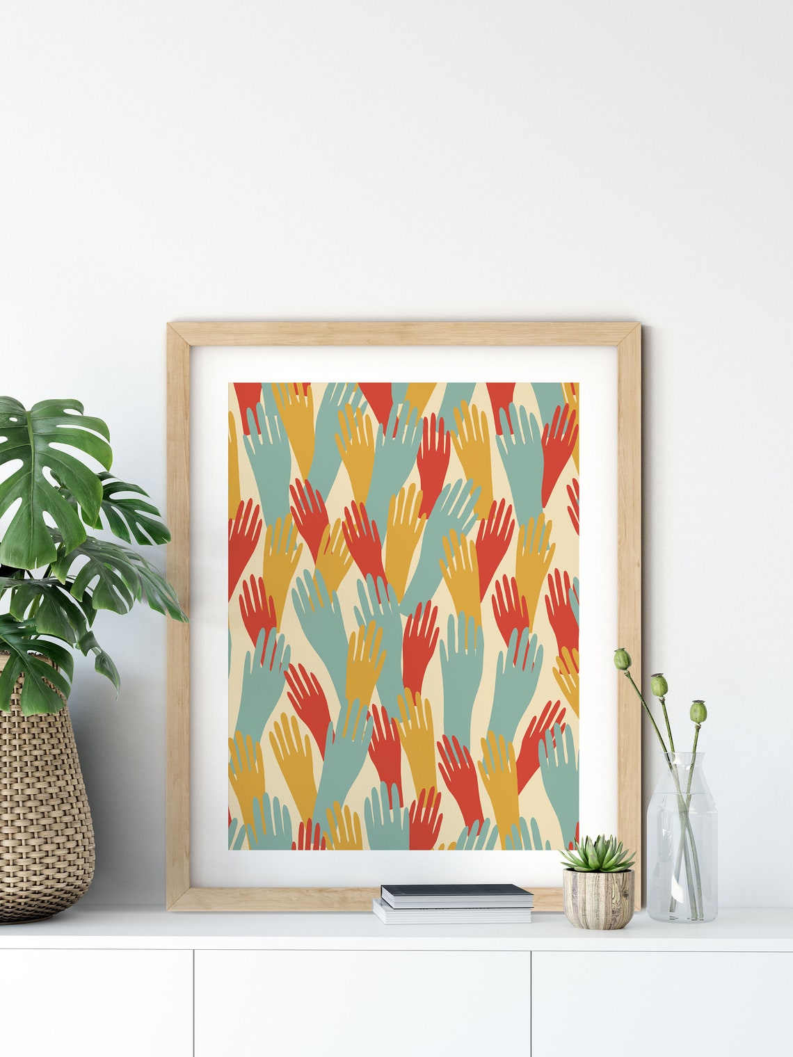 Colorful Raised Hands Pattern Retro Unity Diversity Art Wall Poster - Image 8