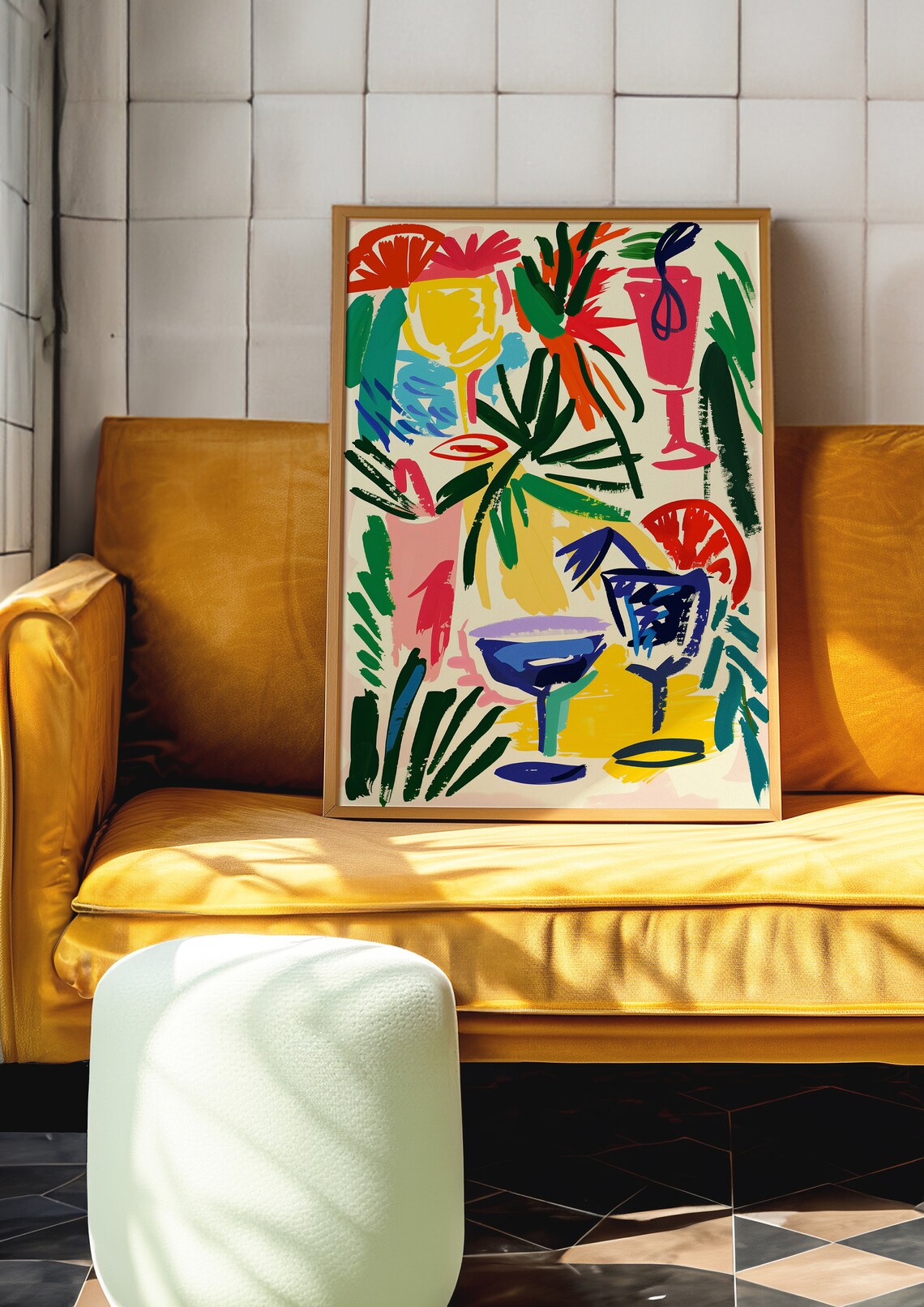 Tropical Cocktail Glasses Palm Leaves Colorful Bar Art Poster - Image 5