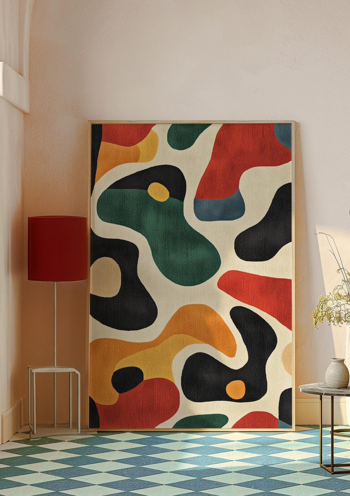 Mid-Century Organic Blob Abstract Red Green Black Beige Poster - Image 8