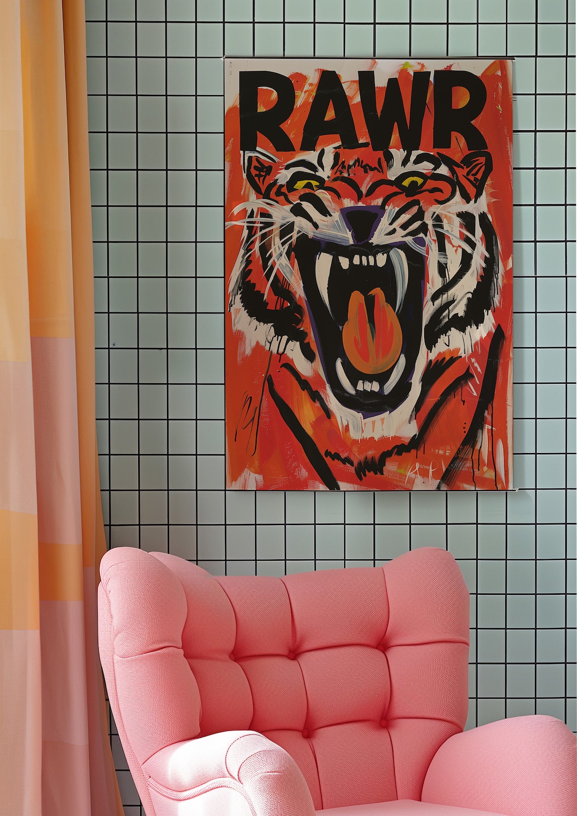 Rawr Tiger Face Fiery Red Graffiti Pop Art Funny Animal Poster - Image 6