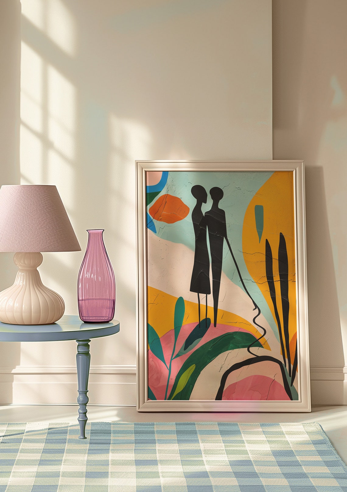 Embracing Couple Black Silhouette Colorful Abstract Garden Poster - Image 9