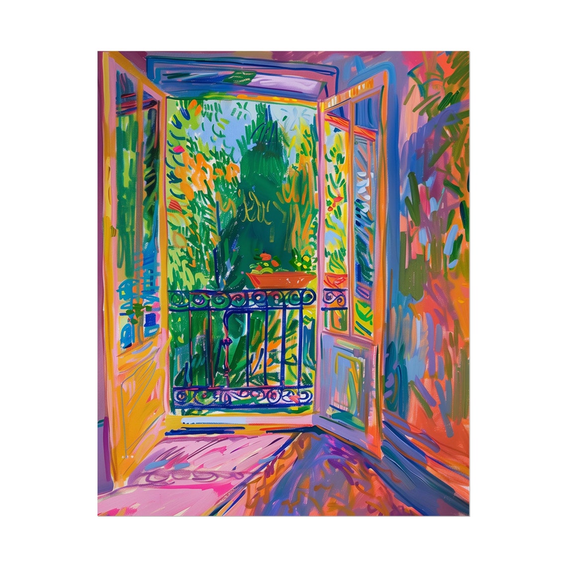 Open Balcony Doors Overlooking Garden Fauvist Impressionist Poster - Image 4