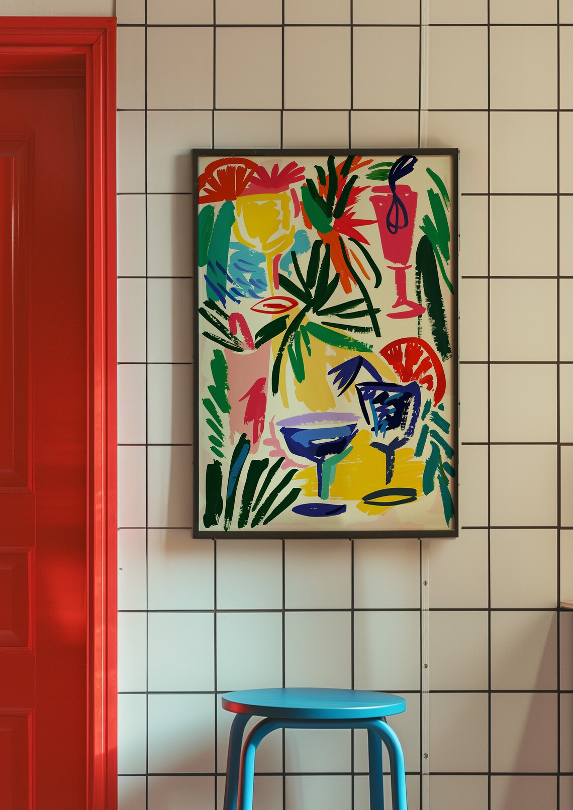 Tropical Cocktail Glasses Palm Leaves Colorful Bar Art Poster - Image 3