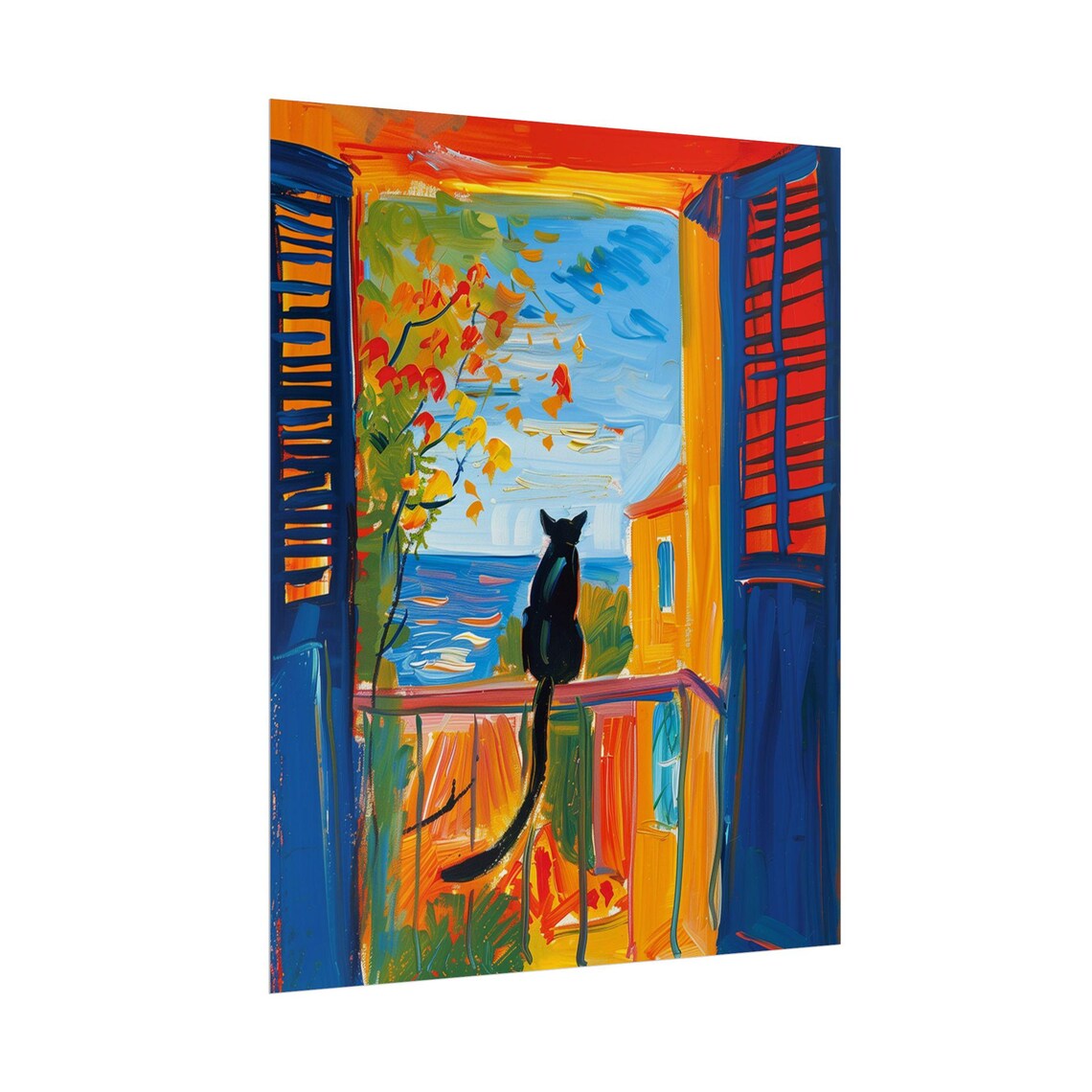 Cat on Balcony, Mediterranean Landscape Art Print - Image 5