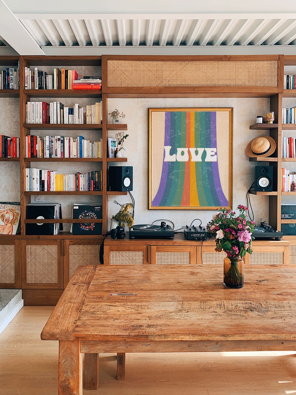 Love Retro Quote Poster On Vertical Rainbow Stripes In 70s Style - Image 2