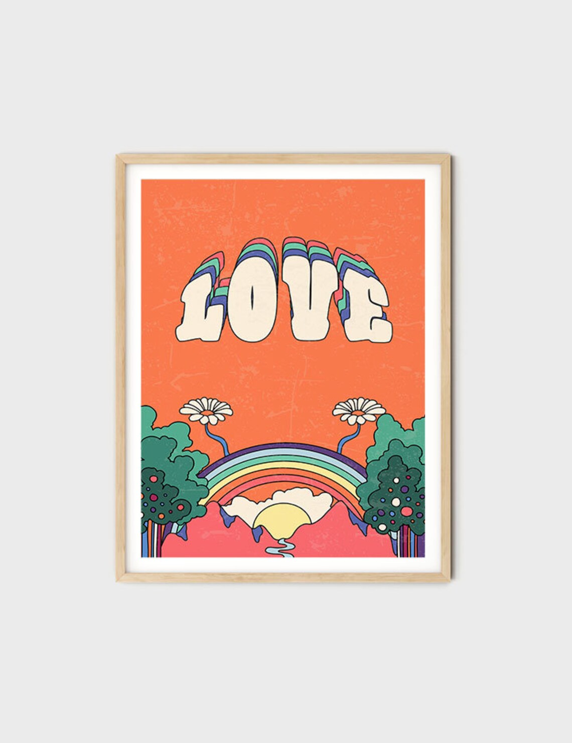 Love Bubble Letters Rainbow Landscape Retro Groovy Hippie Art Poster - Image 8