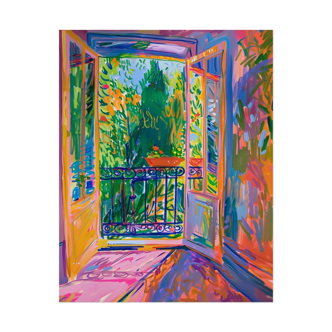 Open Balcony Doors Overlooking Garden Fauvist Impressionist Poster - Image 2