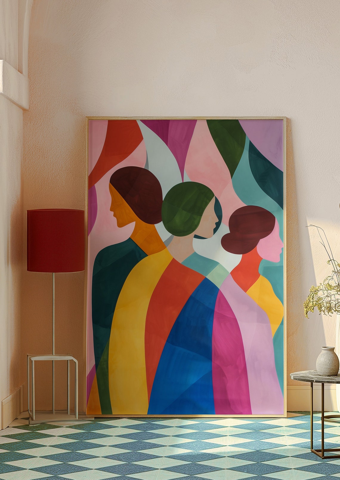 Three Women Profiles Overlapping Bold Color Blocks Modern Poster - Image 8