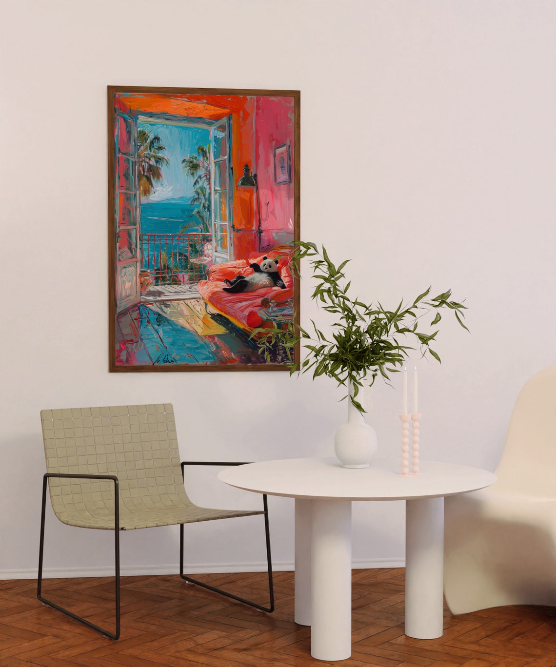 Lounging Panda On Balcony Sofa Poster In Fauvist Seaside View - Image 5
